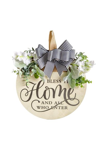 Generic Flowers Front Door Sign, Wooden Wreath Bless This Home Sign for Front...