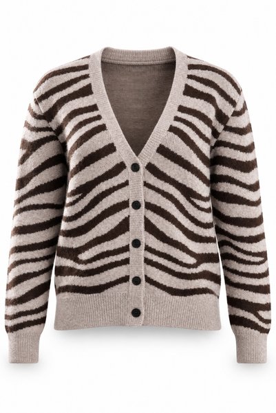 5in1Canpolat Brown Patterned Knitwear Cardigan
