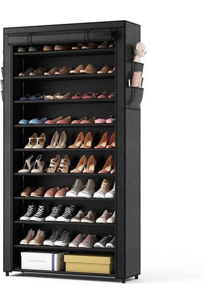 Generic 10 Tier Shoe Rack with Covers,Large Capacity Stackable Tall Shoe Shel...
