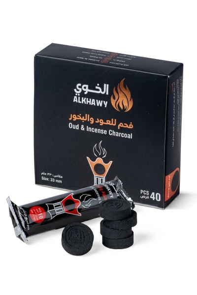 misaht teep oud Alkhawy Oud & Incense Charcoal (Grade 40 - Size: 33 mm) ( PACK OF 15PCS)