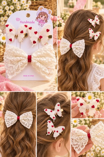 Generic Brand Girl's Butterfly Buckle and Lace Bow Set of 3