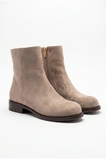 uqpe Women's Gold Zipper Detailed Flat Heeled Round Toe Ankle Boots - Verona ...