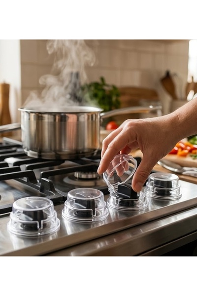 LOVYCO Cooker Button Protective Cover Set of 2 – Transparent Child Safety Lock – Oil and Dirt Protector