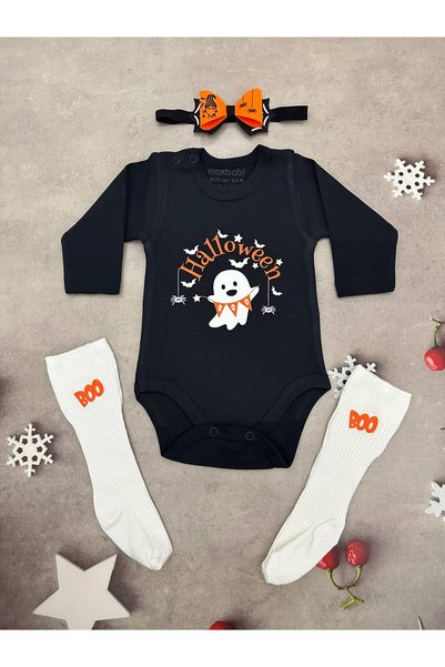 sun desing Halloween Cadılar Bayramı Turuncu Toka Bandana Bebek Zıbın beyaz Ç...