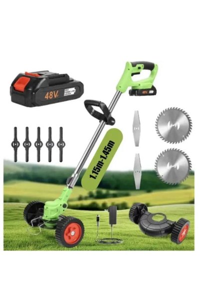 OEM Motocoasă Electrică cu Roți și 2 Acumulatori 48V, Tijă Telescopică Reglab...