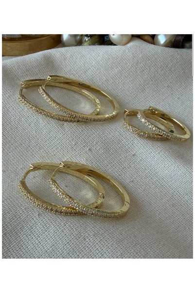 ÇOKLU GOLD TAŞLI İNCE HALKA KÜPE SETİ