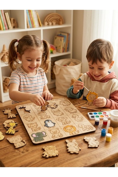 Ahşap Hayvan Eşleştirme & Boyama Seti