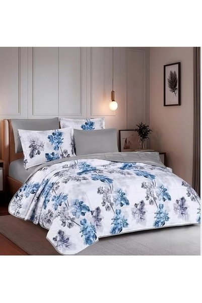 GENERAL طقم لحاف HAPPYMOON بنقشة زهور مقاس كينج 4 قطع، 170×230 سم، طقم سرير م...