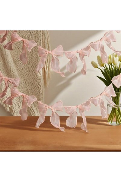 Generic Tulle Bow Garland, Pink Bowknot Banner with 12 Bows, Party Decor for ...