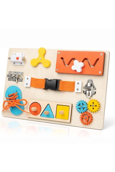 Choice orange Montessori Busy Board for Toddlers Wooden Activity Sensory Boar...