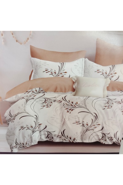 JOJO Set lenjerie pat dublu, bumbac finet 6 piese cu elastic - crem
