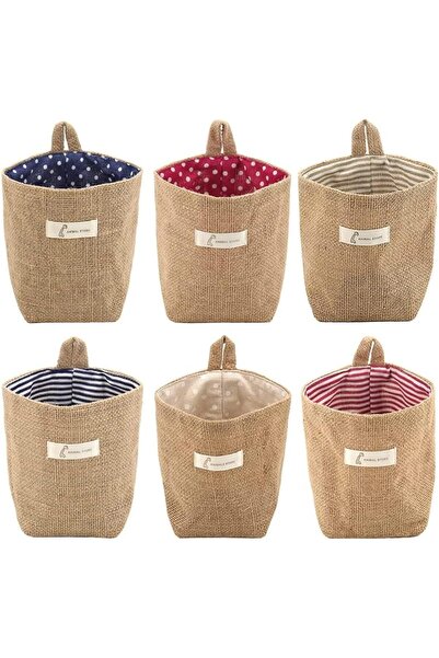 Generic 6 Pcs Mini Hanging Storage Bag, Cotton Linen Wall-Hanging Storage Bas...