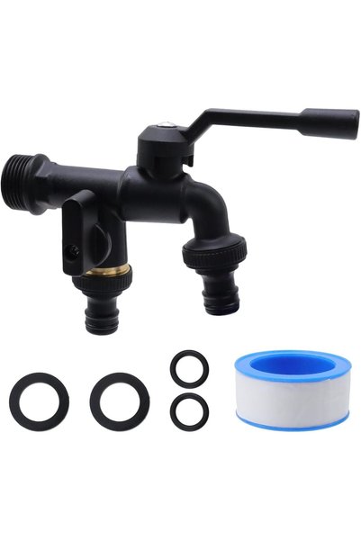 Generic Black Double Outdoor Faucet, 3/4 inch Pure Copper Outside Tap Garden ...