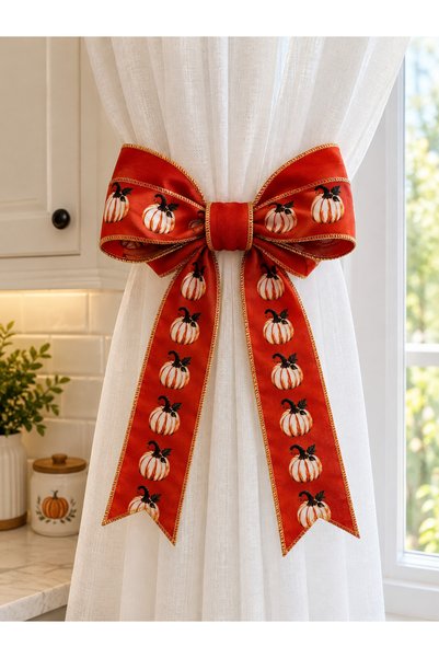 GÜLHOBY Orange Pumpkin Model Stripe Fabric Ribbon, Width 4 Cm. Height 1 Meter