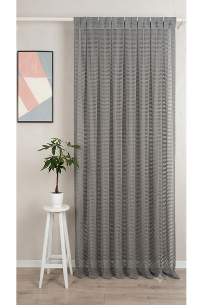 MebelPort Curtain Mesh Tulle Curtain 1/3 Fold Pleated Planting Style Beige Color