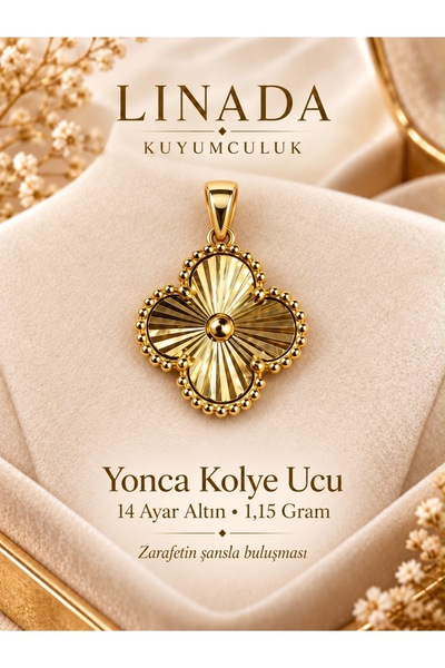 Linada Kuyumculuk yonca modelli kolye ucu 14 ayar altın