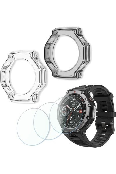 Generic واقي شاشة وغطاء لهاتف Amazfit T-Rex 3، 3 قطع من الزجاج المقوى بصلابة ...