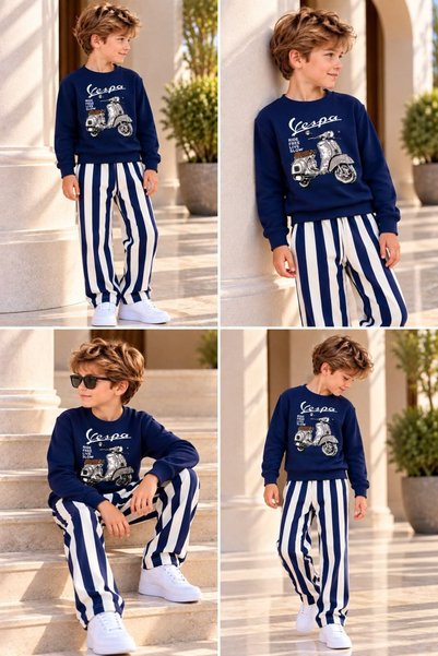 Patriko Boys' 3-Ply Cotton Sweatshirt with Printed Pattern, Pants, and Top Set for Ages 3-10