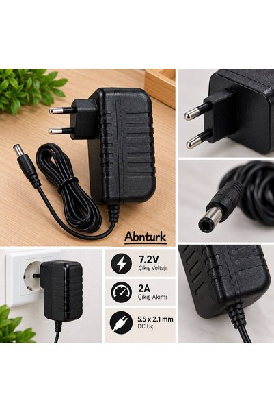 abnturk 125 5,5mm 7.2V 2A Güç Adaptörü Model 21931 Siyah Priz Tipi AC DC Adap...