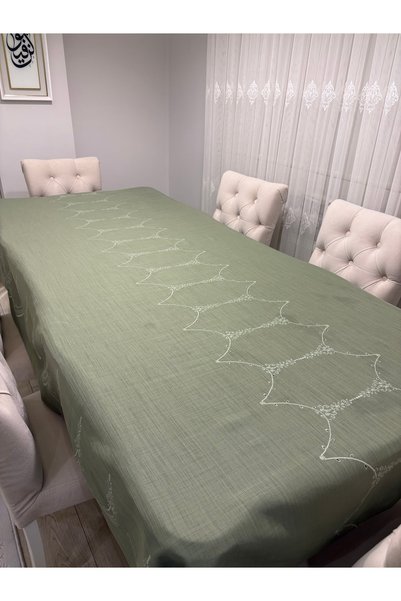 FIRAT RİZE BEZLERİ Embroidered Linen Textured Seamless Tablecloth 240X150