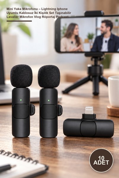 Yenilig 10 Adet Mini Yaka Mikrofonu – Lightning Iphone Uyumlu Kablosuz İki Kişilik Set Taşınabilir Lavalier Mikrofon Vlog Röportaj Podcast
