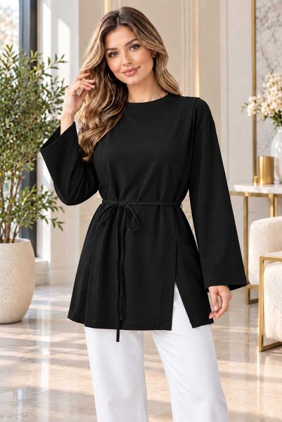 Soul Tunik Kadın Tunik Bluz Bağcıklı Yırtmaç Detaylı