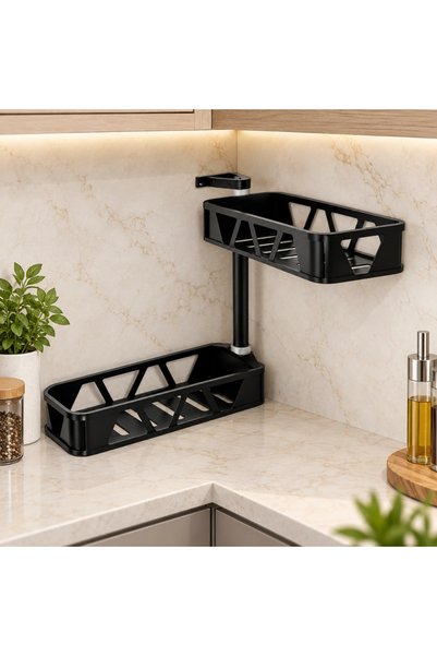 Wonderful-kitchens Two-tier kitchen corner organizer black 45 cm 6201-45 | Ra...