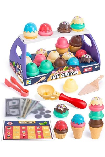 JOYZZZ Ice Cream Set, 39 Piece Pretend Play Food Toy, Kids Dessert Shop Count...