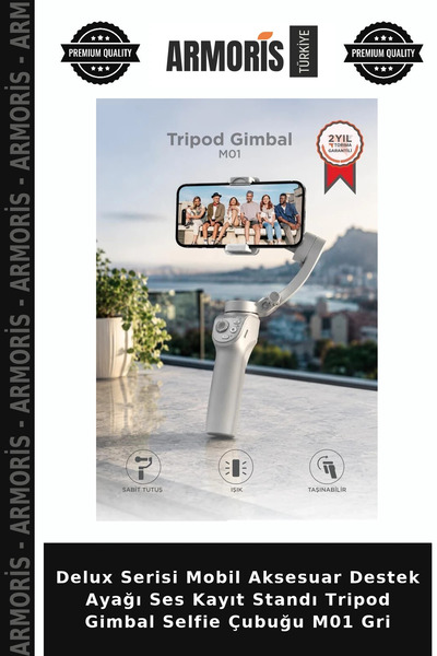 Armoris Delux Series Mobile Accessory Support Stand Audio Recording Stand Tripod Gimbal Selfie Stick M01 Gray