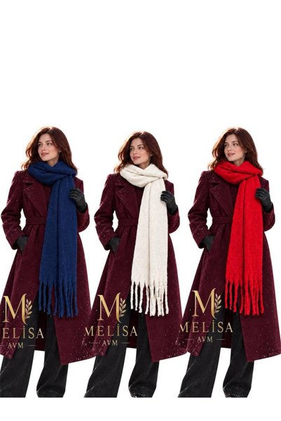 MELİSA AVM 3 قطع من الأوشحة الناعمة باللون الأزرق الداكن-الإكرو-الأحمر