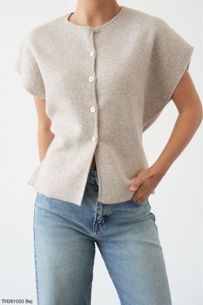 Lupies Women's Short Sleeve Belted Detailed Buttoned Knitwear Cardigan