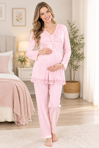 by İGP Cotton Maternity and Postpartum Adjustable Waist Elastic Pajama Set with Breastfeeding Feature – Effortt