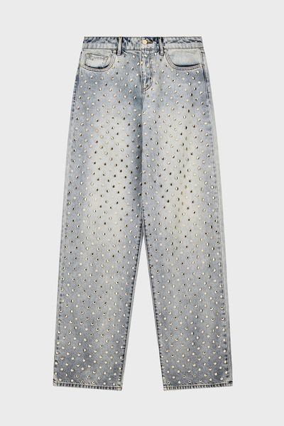 Armani Exchange %100 Pamuk Oversize Fit Zımba Detaylı Jeans Kadın KOT PANTOLON XW000056 AF25775 MB00