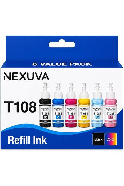 Nexuva 108 Refill Ink Compatible with Epson L8050, L8100, L18050, ET-18100, 6...
