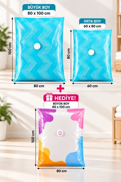 ONE KADO طقم من حقيبتين مفرغتين من الهواء مقاس 80x100 و 60x80 سم - 1 قطعة كبيرة الحجم 80x100 سم هدية