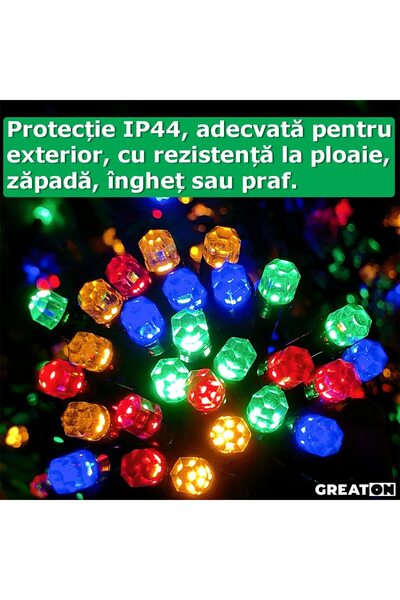 GREATON Lumini LED de Crăciun, 30 M, 300 LED-uri, Stil Diamant, Mari, 8 Moduri de Iluminare, Exterior/Interior, Brad de Crăciun, Foișor, Interconectabile, Cablu Verde Închis, Multicolor