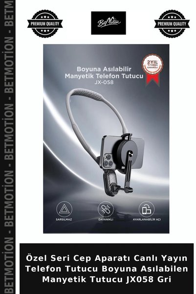 Betmotion Özel Seri Cep Aparatı Canlı Yayın Telefon Tutucu Boyuna Asılabilen Manyetik Tutucu JX058 Gri