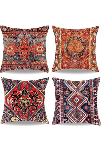 GENERAL Boho Square Cushion Covers 45×45cm for Sofa,Linen,Set of 4
