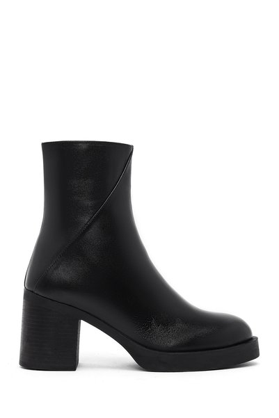 Derimod Women's Black Zippered Thick Heeled Leather Boots Wf450010Dv