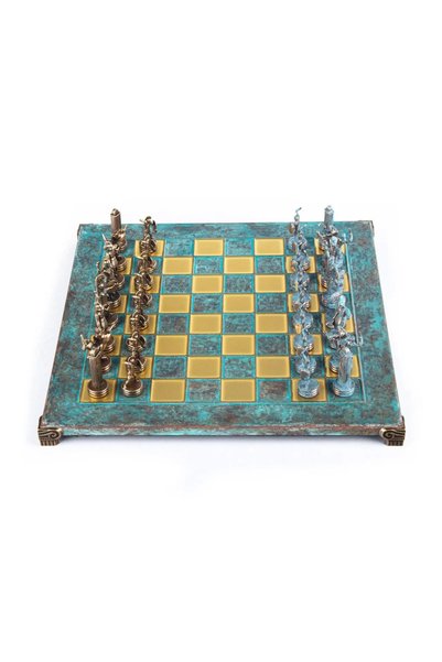 Manopoulos Set de șah metalic Mitologie greacă, finisaj turcoaz (36 x 36 cm)