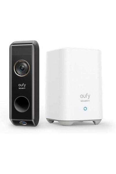 Eufy Security جرس فيديو مزود بكاميرا مزدوجة (يعمل بالبطارية) مع جهاز HomeBase...