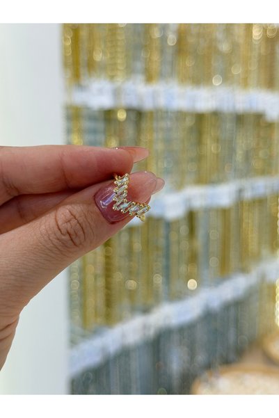 SU PERİSİ TAKI BİJUTERİ Adjustable Gold Zircon Stone V Ring