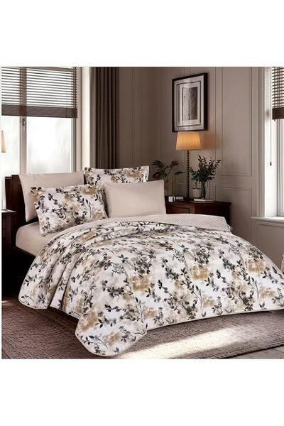 GENERAL طقم لحاف HAPPYMOON بنقشة زهور مقاس كينج 4 قطع، 170×230 سم، طقم سرير م...