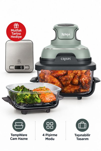 NINJA CRISPi 4in1 Sage Green Airfryer TempWare Cam Hazne 4 Pişirme Modu Mutfak Tartısı Hediye