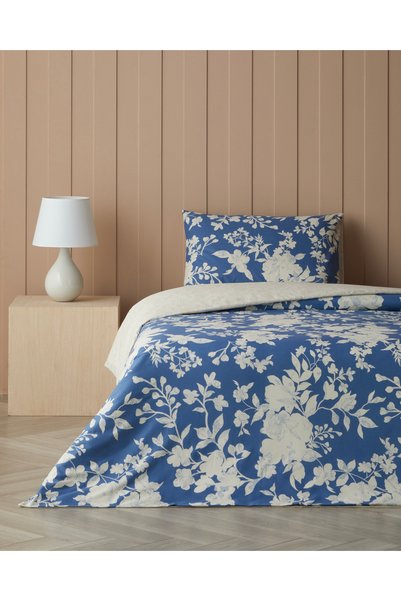 English Home Gardenora Pamuk Tek Kişilik Çarşaflı Nevresim Takımı 160x220 cm Mavi