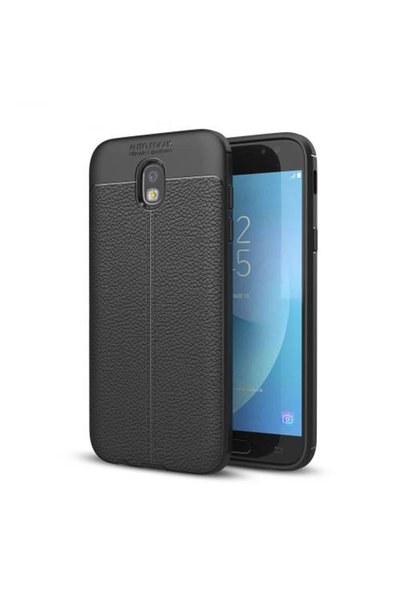 OEM Θήκη TPU με Πλαστική Πλάτη Όψης Δέρματος για Samsung Galaxy J7 (2017), Μαύρη