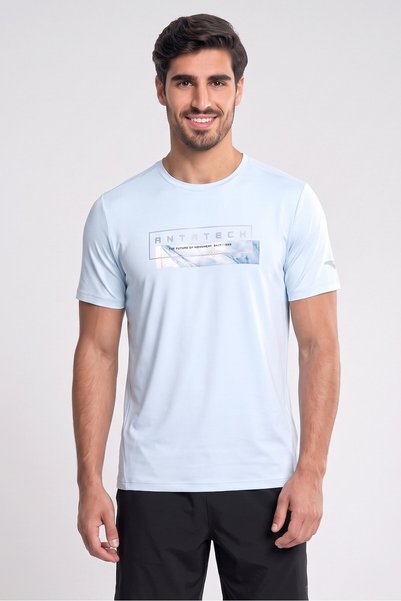 Anta Men Regular Fit Short Sleeve Training T-Shirt, Sky Blue