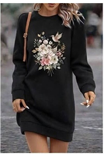 JANTIL MODA Women's Floral and Bird Motif Printed Long Tunic |   90 Length Knitted Tunic