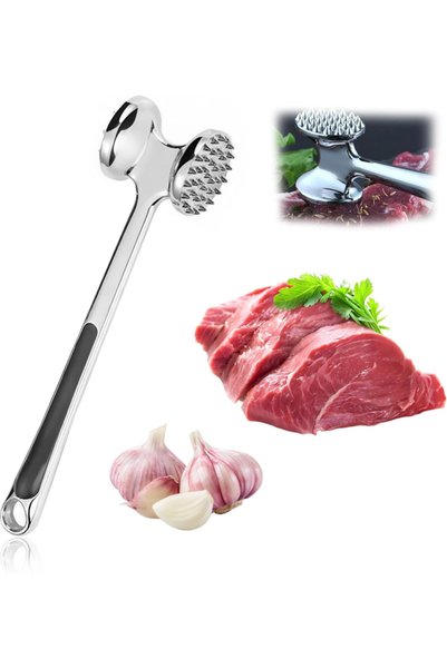 Generic Brand Ciocan de carne cu două fețe, din aliaj de zinc, argintiu
