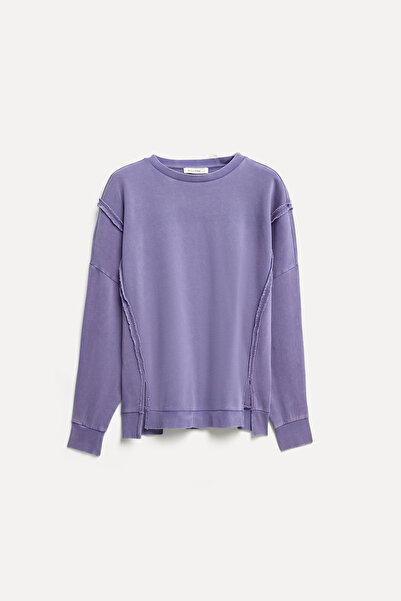 Mudo Kadın Mor Oversize Bisiklet Yaka Sweatshirt